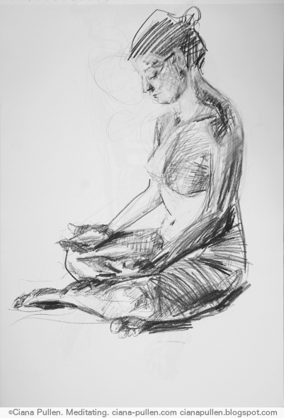 Meditating, Drawing from 2015 by Ciana Pullen; Dimensions: 18 inches × 24 inches × 0 inch; Materials: Charcoal on Paper; Description:  © Ciana Pullen 2015