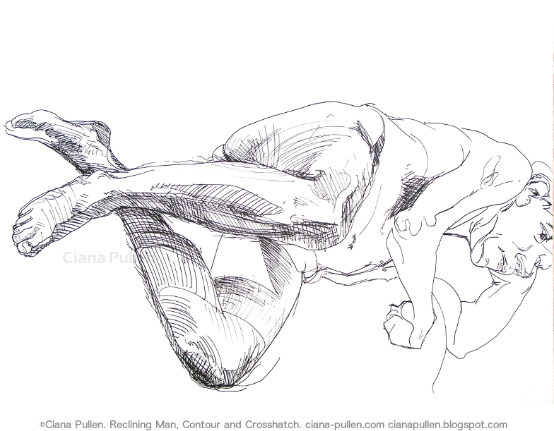Reclining Man, Drawing from 2010 by Ciana Pullen; Dimensions: 18 inches × 24 inches × 0 inch; Materials: Ink pen on Paper; Description:  © Ciana Pullen 2010