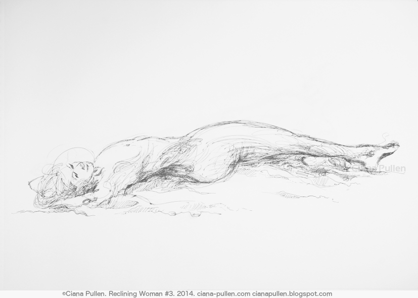 Reclining Woman 3, Drawing from 2014 by Ciana Pullen; Dimensions: 18 inches × 24 inches × 0 inch; Materials: Ink pen on Paper; Description:  © Ciana Pullen 2014