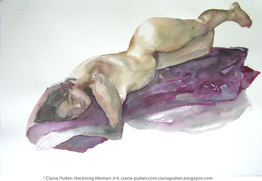 Reclining Woman 4, Painting from 2011 by Ciana Pullen; Dimensions: 11 inches × 14 inches × 0 inch; Materials: Watercolor on Paper; Description:  © Ciana Pullen 2011