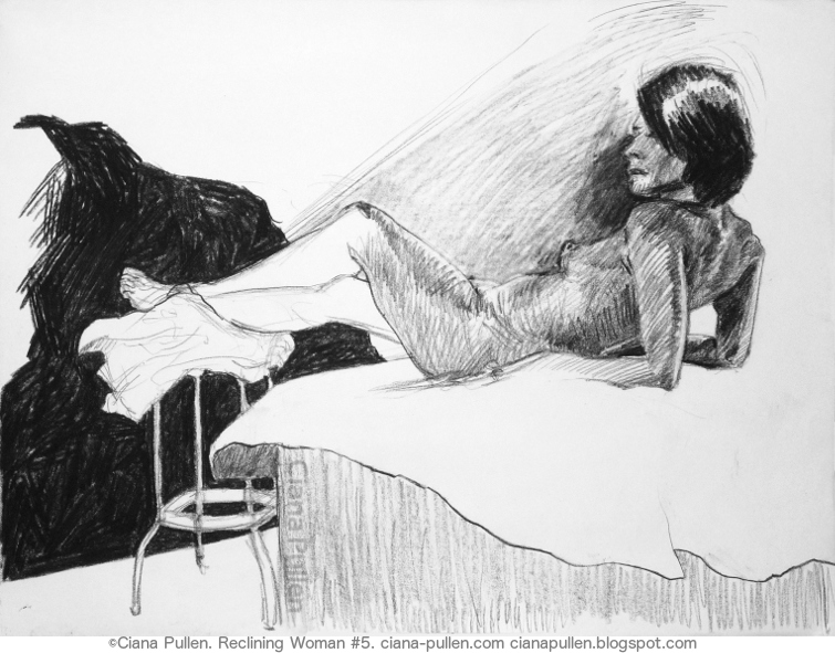 Reclining Woman 5, Drawing from 2012 by Ciana Pullen; Dimensions: 18 inches × 24 inches × 0 inch; Materials: Charcoal on Paper; Description:  © Ciana Pullen 2012