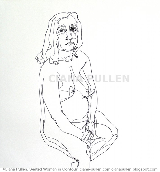 Seated Woman in Contour, Drawing from 2012 by Ciana Pullen; Dimensions: 18 inches × 24 inches × 0 inch; Materials: Ink pen on Paper; Description:  © Ciana Pullen 2012