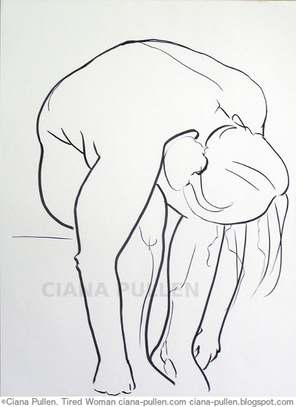 Tired Woman, Drawing from 2012 by Ciana Pullen; Dimensions: 18 inches × 24 inches × 0 inch; Materials: Ink brush pen on Paper; Description:  © Ciana Pullen 2012