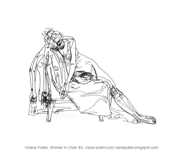 Woman in Chair 2, Drawing from 2013 by Ciana Pullen; Dimensions: 18 inches × 24 inches × 0 inch; Materials: Ink pen on Paper; Description:  © Ciana Pullen 2013