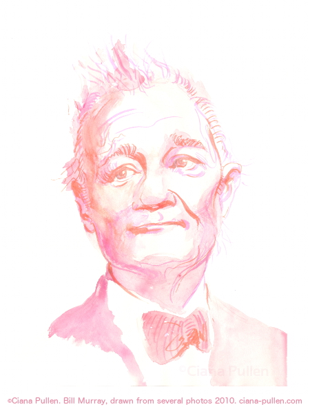 Portrait of Bill Murray, Drawing from 2010 by Ciana Pullen; Dimensions: 11 inches × 14 inches × 0 inch; Materials: Marker and watercolor on Paper; Description: Portrait drawn from a combination of several photographs. © Ciana Pullen 2010