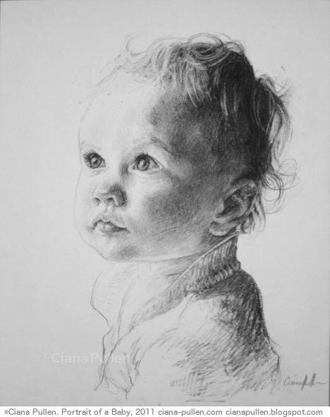 Portrait of a Baby, Drawing from 2011 by Ciana Pullen; Dimensions: 16 inches × 20 inches × 0 inch; Materials: Charcoal on Paper; Description: Drawn from a photograph. © Ciana Pullen 2011