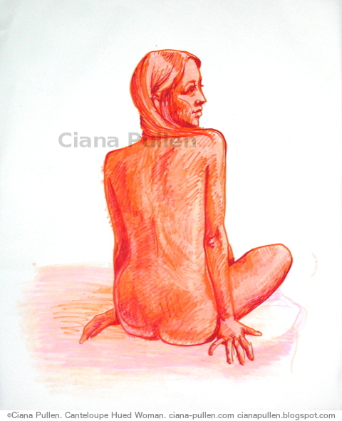 Canteloupe Hued Woman, Drawing from 2009 by Ciana Pullen; Dimensions: 18 inches × 24 inches × 0 inch; Materials: Wax crayon and marker on Paper; Description:  © Ciana Pullen 2009