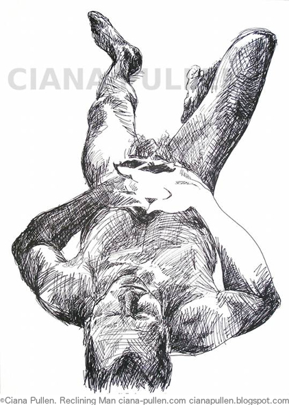 Reclining Man 3, Drawing from 2010 by Ciana Pullen; Dimensions: 18 inches × 24 inches × 0 inch; Materials: Ink pen on Paper; Description:  © Ciana Pullen 2010
