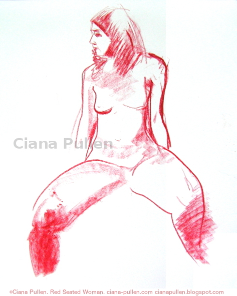 Red Seated Woman, Drawing from 2010 by Ciana Pullen; Dimensions: 18 inches × 24 inches × 0 inch; Materials: Chalk pastel on Paper; Description:  © Ciana Pullen 2010