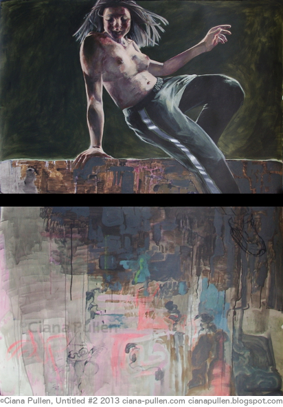 Untitled 2, Painting from 2013 by Ciana Pullen; Dimensions: 70 inches × 48 inches × 0 inch; Materials: Acrylic on Paper; Description: From the Race & Gender Swap series, which explores common tropes and visual cues in American media such as pop music branding, advertising and magazine photography. Because cis male, cis female, black and white were overwhelmingly represented over other genders and races, and because the representation of gender was inseparable from race, the series focuses on these two binaries. A series of imaginary subjects were painted using the backgrounds, poses and compositions usually associated with their 'opposite' race and gender. By taking these usually unnoticed visual cues out of context, they are suddenly much more apparent. The subject is also viewed from an unusual perspective. © Ciana Pullen 2013
