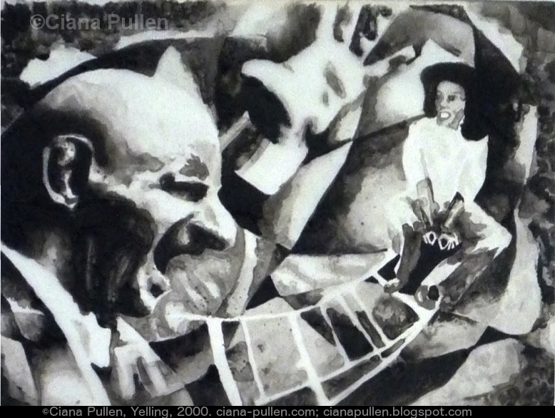 Yelling, Painting from 2001 by Ciana Pullen; Dimensions: 18 inches × 24 inches × 0 inch; Materials: India Ink and Gum Arabic on Vellum; Description:  © Ciana Pullen 2001