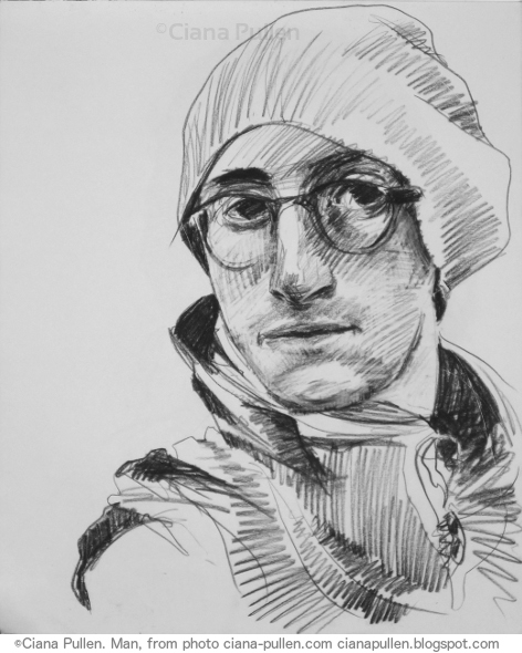 Man in Hat, Drawing from 2010 by Ciana Pullen; Dimensions: 16 inches × 20 inches × 0 inch; Materials: Charcoal on Paper; Description: Drawn from a photograph. © Ciana Pullen 2010